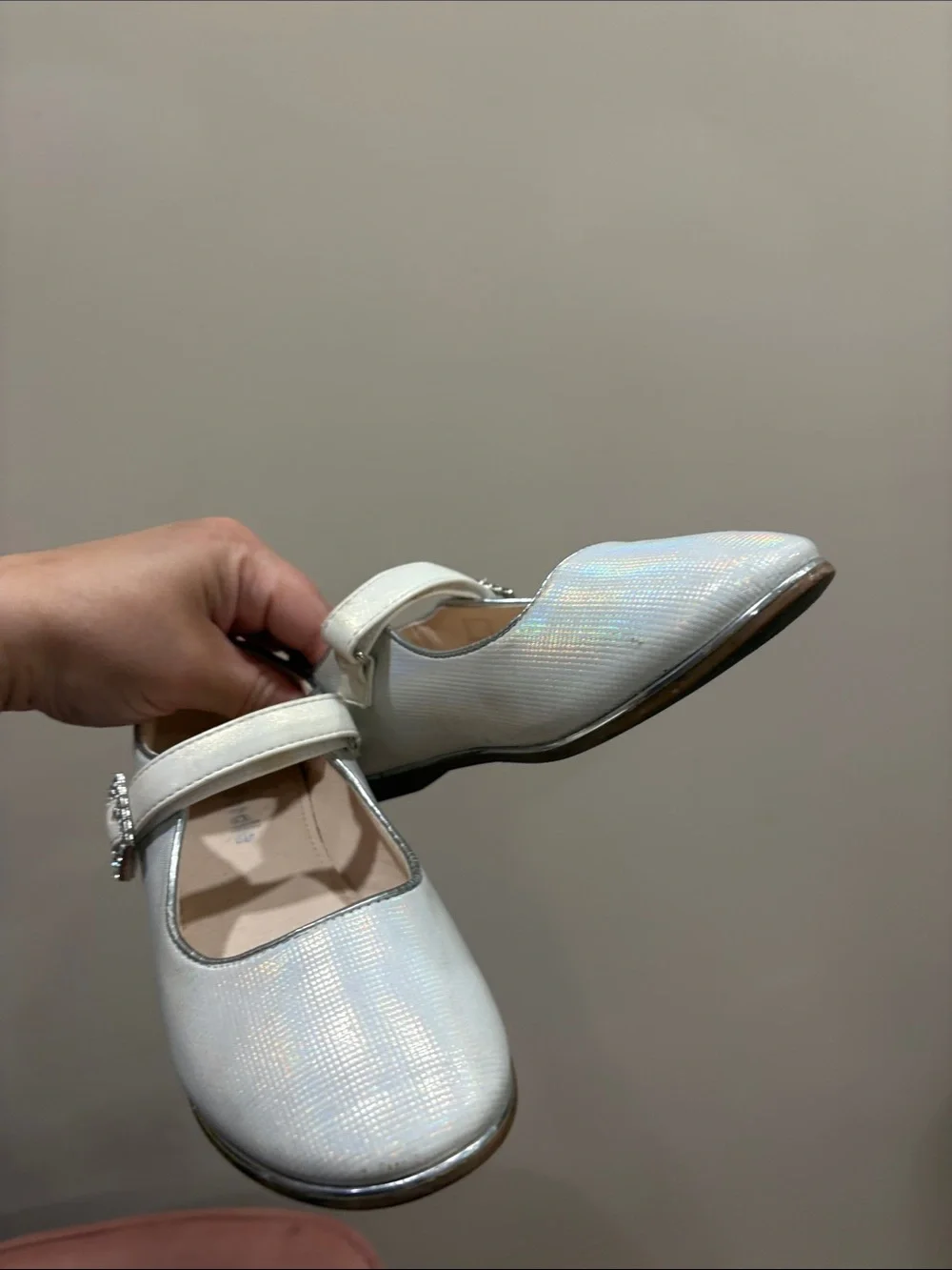 Doralle Italian Ivory Mary Jane Flats with Rhinestone Buckle 32 1